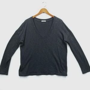 James Perse  Sweater Women 3XL Black V-Neck Long Sleeve Cotton Blend Charcoal